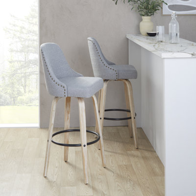 Tabouret de comptoir à hauteur fixe cloutée 27 po avec pieds en bois courbé et repose-pieds rond - ensemble de 2