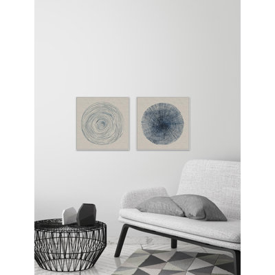 'Circle Lines III Diptych' - 2 Piece Floater Framed Drawing Print Set on Canvas