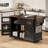 Kitchen Island with Drop Leaf, Power Outlet, Kitchen Storage Cart with 4 Door Shelves, Cross Barn Doors & Visual Glass Door, Rolling Kitchen Island on 4 Wheels for Kitchen-618467637
