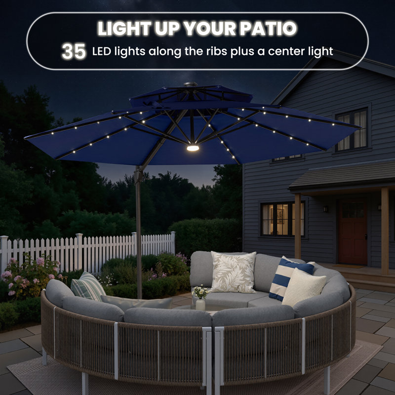 Parasol de patio en porte-à-faux 11 pi avec lumières Wasif, Marine