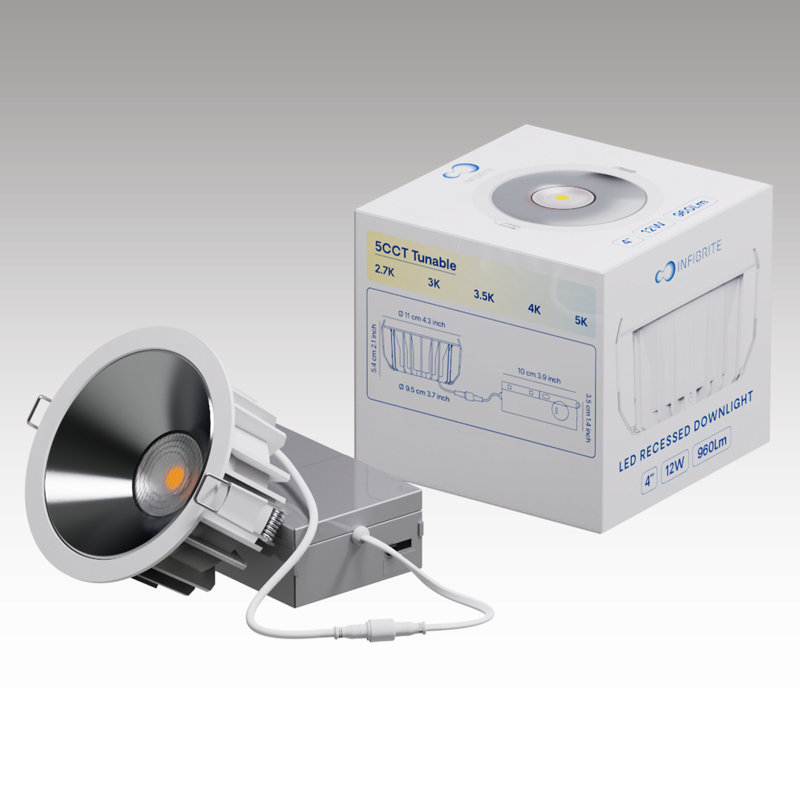 4" Recessed LED, 12W, 36 Degree Beam Angle, 5CCT Selectable, 0-10V Dimmable, 120-277V