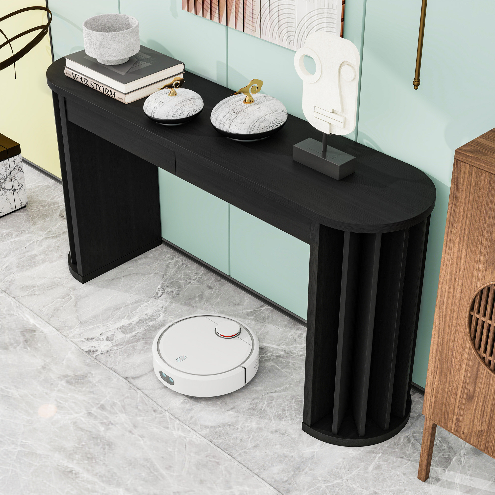 Straight Table Design Latitude Run® U_Style Console Table, Curved and Straight Line Design ...