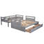 Lit superposé simple au-dessus d'un lit double en gris - Conforme aux lits standards, gris: solution de rangement fonctionnelle