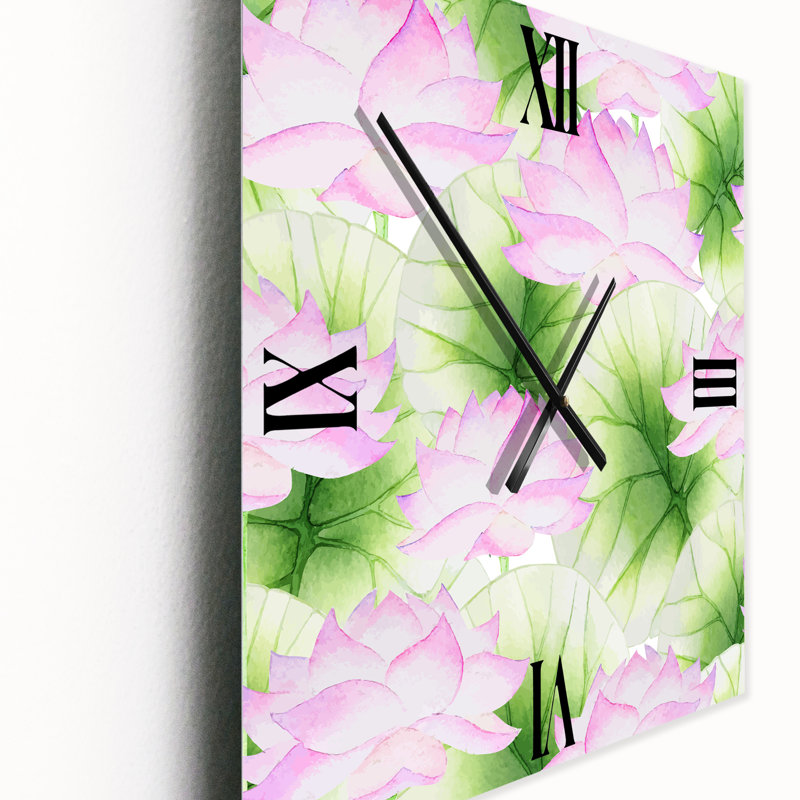 Vintage lotus roses dans l'étang - horloge murale traditionnelle, Très grand