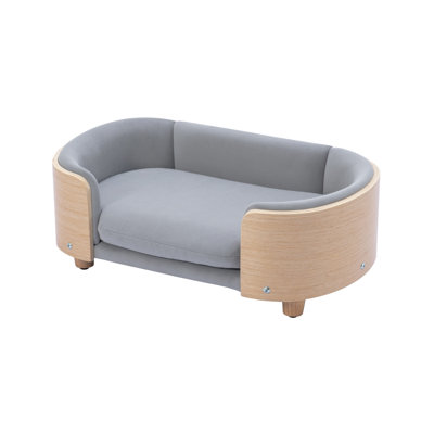 Scandinavian Elevated Dog Bed Sofa with Solid Wood Frame, Modern Luxury Pet Furniture, Velvet Cushion