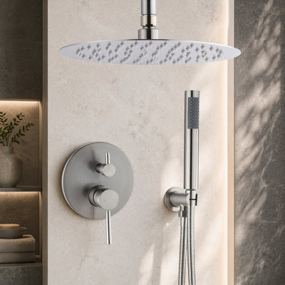 Dome shower system Shower head combination set wall mounted with 10 inch shower head and hand held shower head, brushed nickel finish