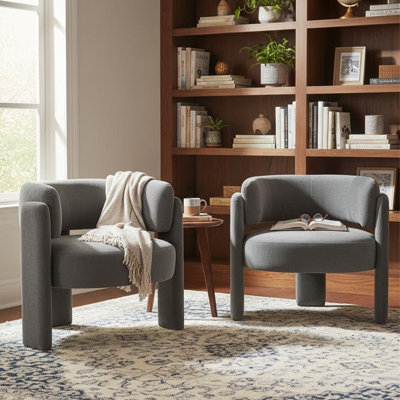 Mid Century Modern Upholstered Barrel Accent Chair (Set of 2, GRAY）