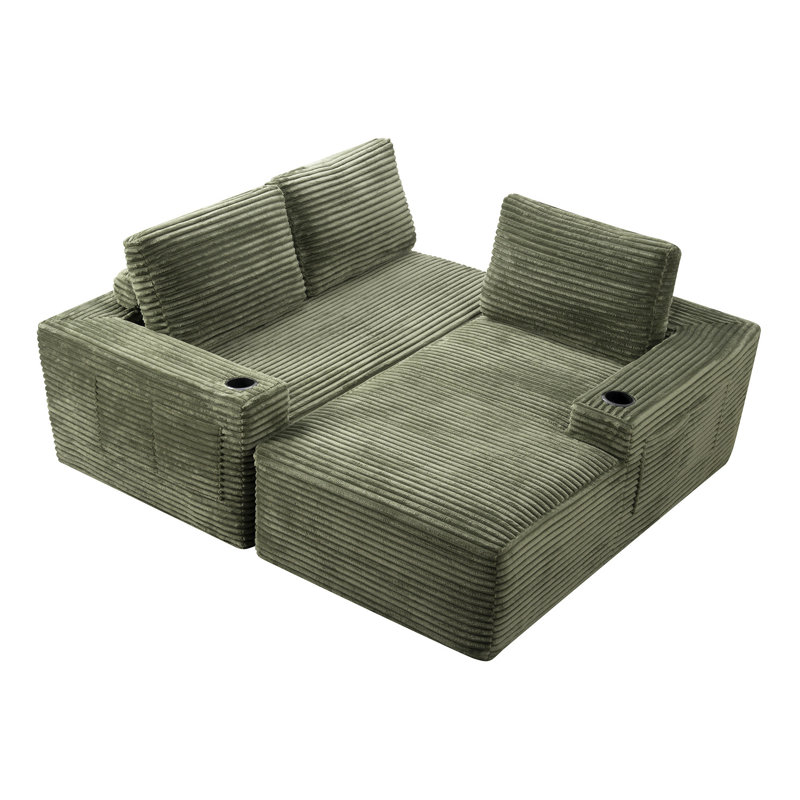 D-097 GREEN-R-CHAISE, Velours côtelé vert, H 34,6 po x l 36,3 po x P 65,3 po, Orienté à droite, Vert