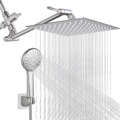 Chrome Dual Shower Heads with Handheld Spray Combo, 8 Inch High Pressure Rainfall Shower Head
