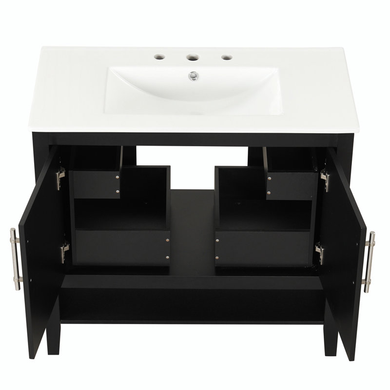 Meuble-lavabo simple 36 po avec plateau en céramique Suelling