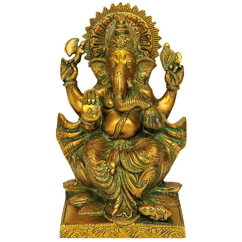 Statue de divinité indienne de 8 pouces, trône de lotus, laiton poli pour la maison, le bureau et la méditation Ganesha Idol
