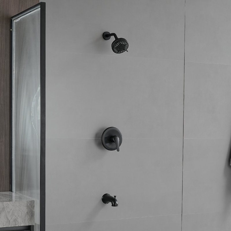 Spot Defense Matte Black Single Handle Tub And Shower Faucet With 8 Spray Settings – 1.8 GPM (Valve Included)