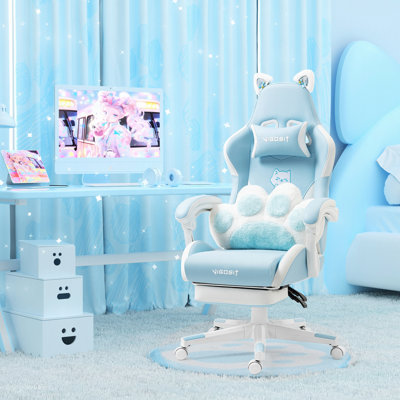 Fauteuil de jeu ergonomique avec oreilles de chat et soutien lombaire à la patte