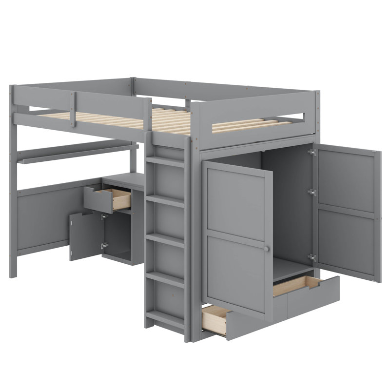 Lit mezzanine double Josse Kids, gris