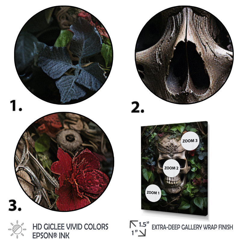 " Jungle Skull Portrait ", 32" H x 24" W x 1" D, Black Floater Framed
