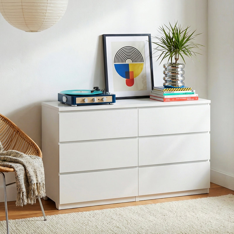 6-Drawer Storage Dresser, Wood Dresser With 6 Drawers For Bedroom, Hallway, Entryway, Beige