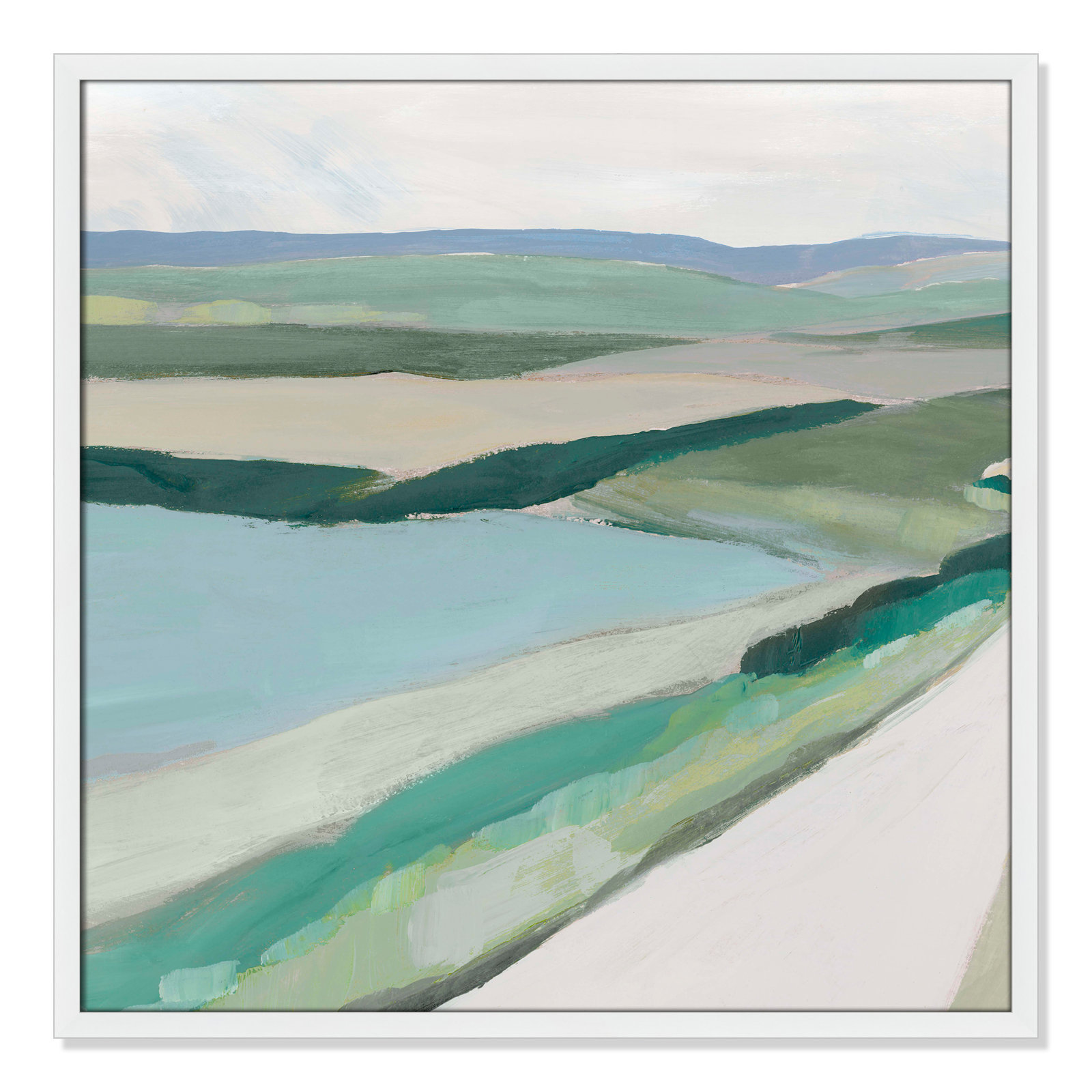 Wolfdale "Fields of Green I" Print by Ian C, 27.5" H x 27.5" W x 1.25" D, Satin White Framed