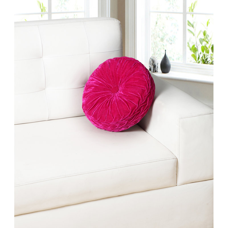 Fuschia Velvet Round Tufted Button Throw Pillow