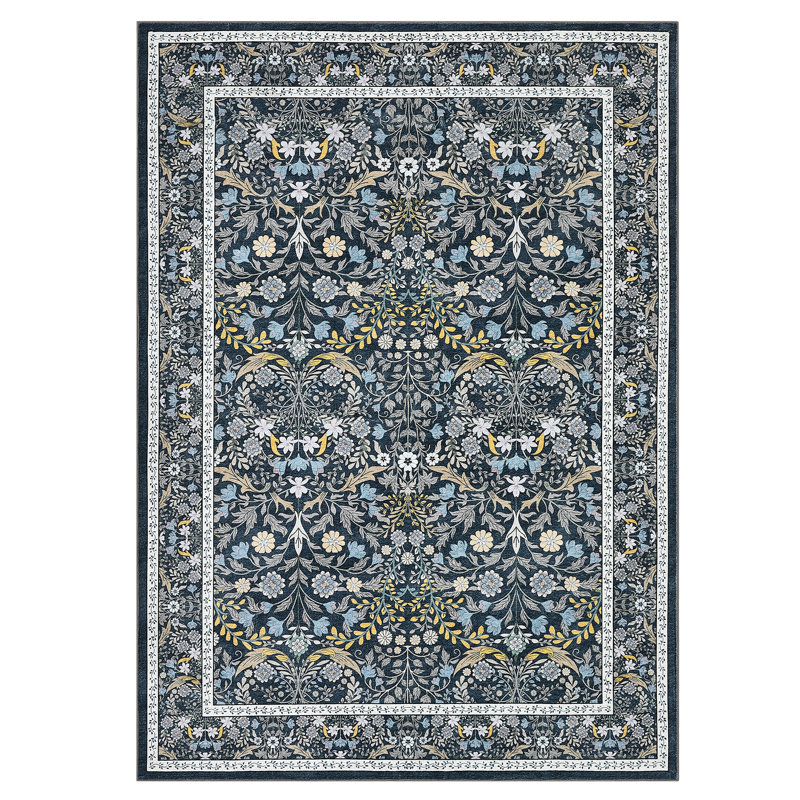 Floral Washable Area Rug Vintage Large Rugs for Living Room Soft Non-Slip Carpet Indoor Floor Stain Resistant Carpets for Bedroom Dining Room Farmhouse Nursery Home Office