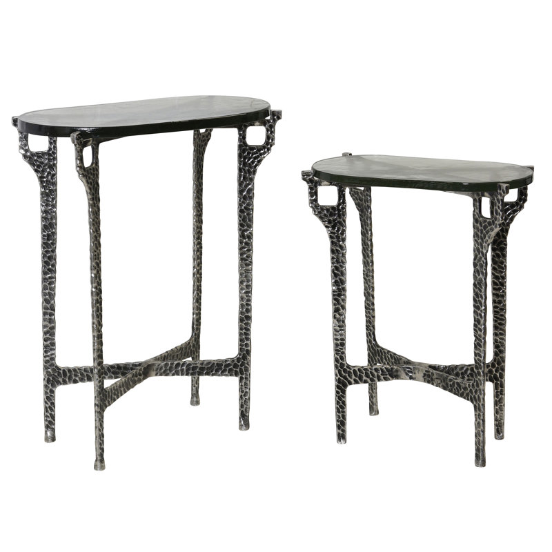 Ripple Oval Nesting Accent Table - Silver & Smoke - Set of 2