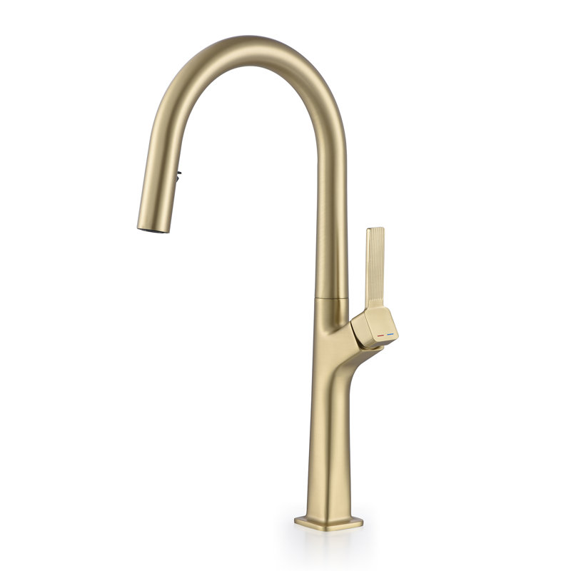 17.71" Kitchen Faucets with Pull Down Sprayer, Brass Single Handle Kitchen Sink Faucet, Brushed Gold