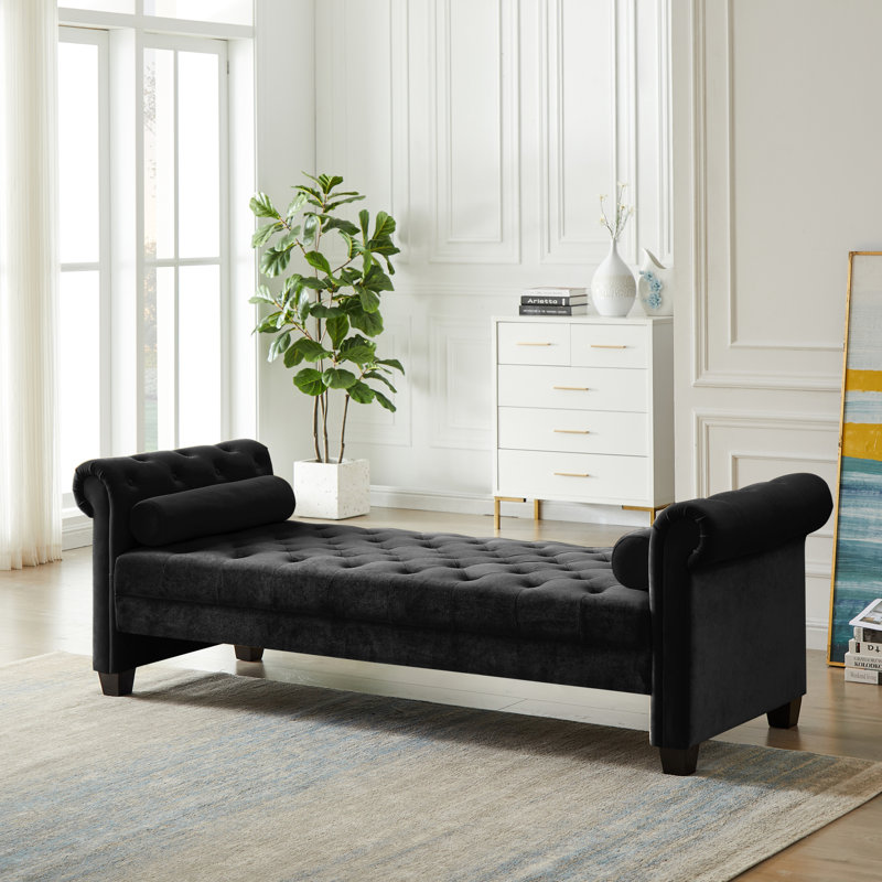 Rectangular Large Britinee Stool,Sofa Stool ,Bedroom Bench, Black 100% Polyester