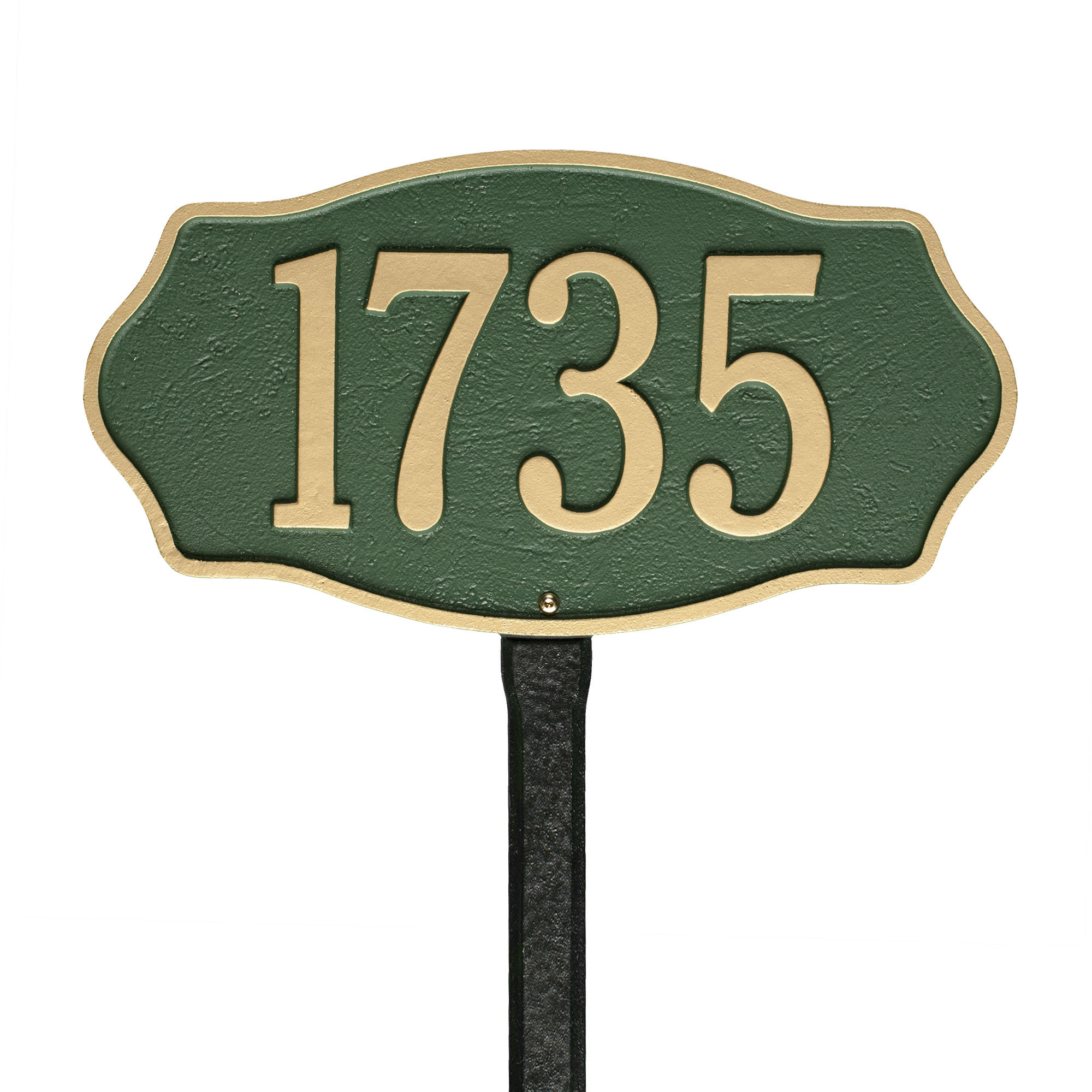Hampshire 1-Line Lawn Address Sign, Green/Gold, Yes