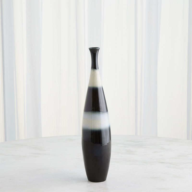 Banded Handmade Porcelain Decorative Bottle, 19.5" H x 3.5" W x 3.5" D, Black/White