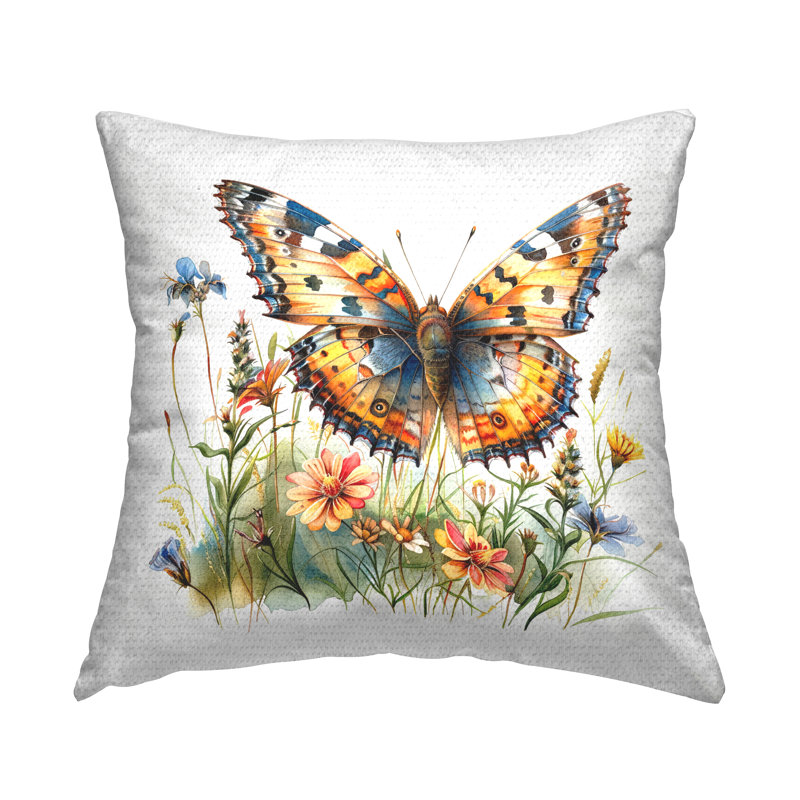 Coussin d'extérieur imprimé Summer Garden & Butterfly par LSR Design Studio