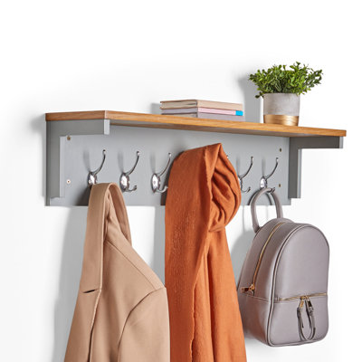 7 - Hook Wall Mounted Coat Rack in Grey