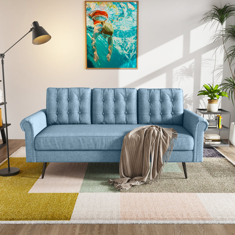 Canapé rembourré 74 po, 100% polyester bleu ciel
