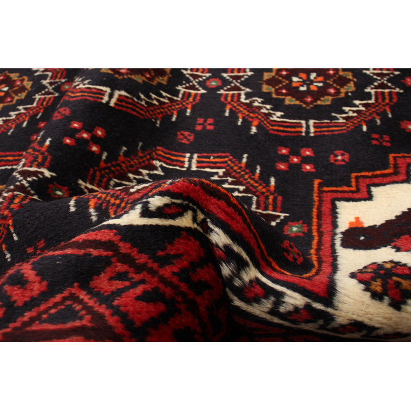 Tapis rouge en laine noué à la main de conception unique 3 pi 8 po x 6 pi 4 po New Age
