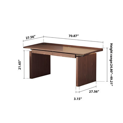 Bureau d'étude et de bureau à hauteur réglable 59,06 "en bois de frêne massif