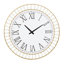 Horloge murale blanche en bois avec cadre en métal doré et détails noirs Goner