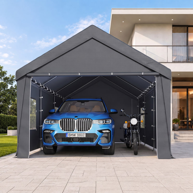 12 Ft. W X 20 Ft. D Car Canopy Portable Garage, Heavy Duty Car Port With Roll-up Ventilated Windows , Uv Resistant Waterproof All-season Tarp For Car, Boat And Emergency Shelter