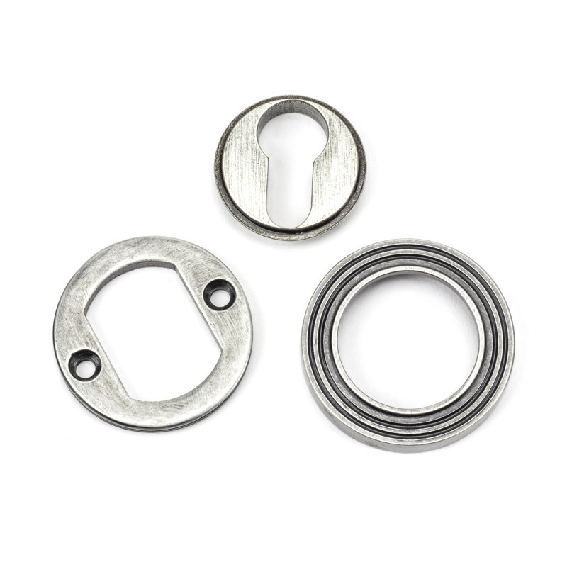 Concealed, Beehive Escutcheon 3 Piece Door Accessory Set, Pewter Patina