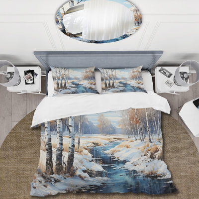 Birch Woods Winter Whispers IV - Tree Birch Duvet Cover Set - Microfiber Polyester