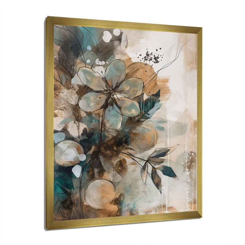 Ruhan brun et bohème abstrait vert sur toile, H 40 po x l 30 po, Cadre doré