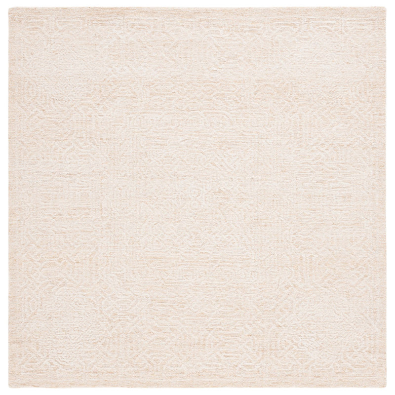 Houde Hand Tufted Wool Cotton with Latex Geometric Rug in Gold/Ivory, Square 6'