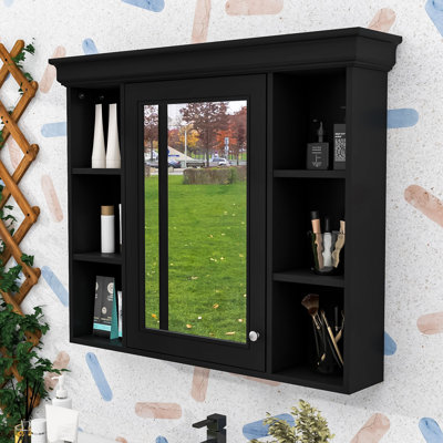Armoire de rangement élégante pour salle de bain avec porte miroir et 5 tablettes ouvertes