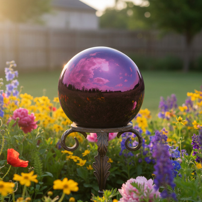 Globe terrestre extérieur en acier inoxydable à miroir 10 po Obrien - Merlot, Or rose, 1