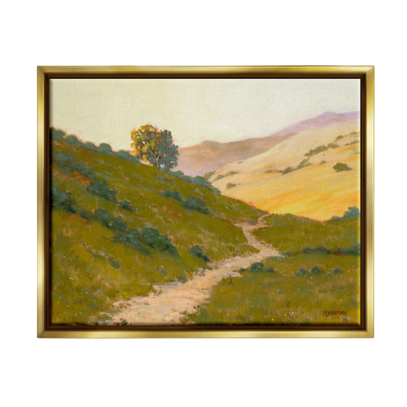 Vaste «Country Landscape Path» par Ed Penniman - Peinture, H 17 po x l 21 po x P 1,7 po, Cadre flottant métallique doré
