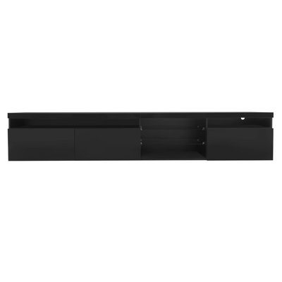 Meuble télé à conception unique avec 2 tablettes en verre, console multimédia pour téléviseur de 105 po ou moins, meuble télé polyvalent pour le salon