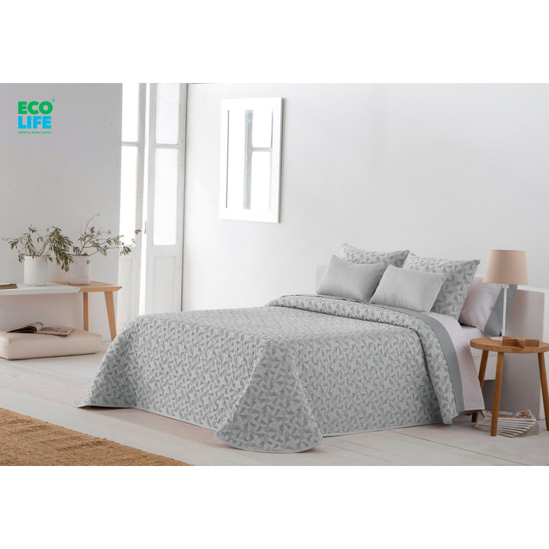 Turk Polyester No Pattern Bedspread, 240 x 260 cm, Grey