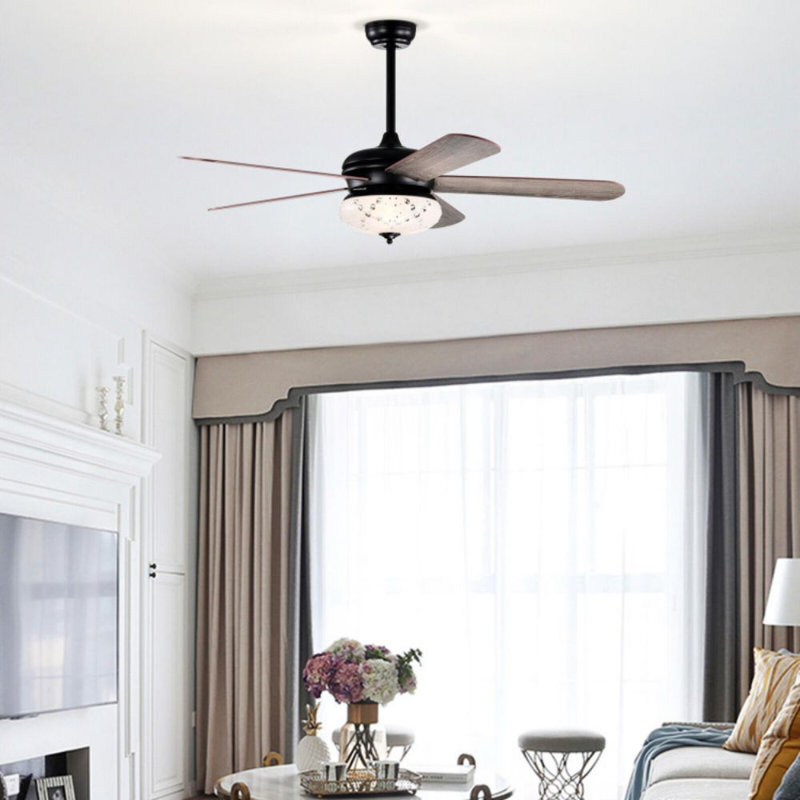 Ventilateur de plafond à 5 pales Anuva avec télécommande et ensemble d'éclairage inclus, Chêne