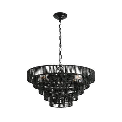 8-Light Black Hemp Rope Chandelier, Tiered Chandelier