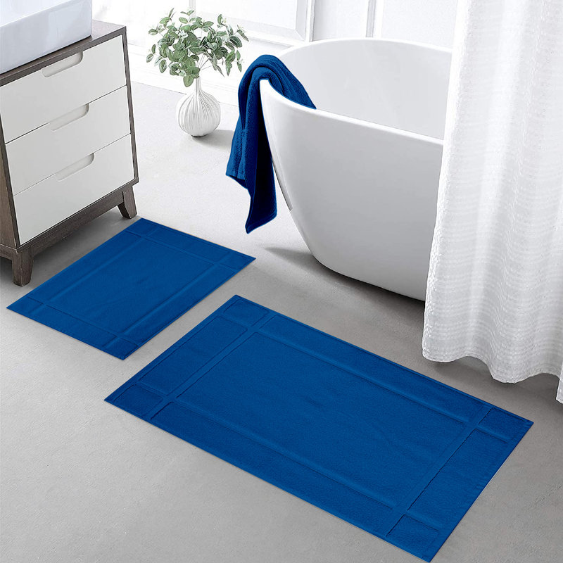  Tapis de bain 100% coton très absorbant pour plancher de salle de bain, Bleu marine