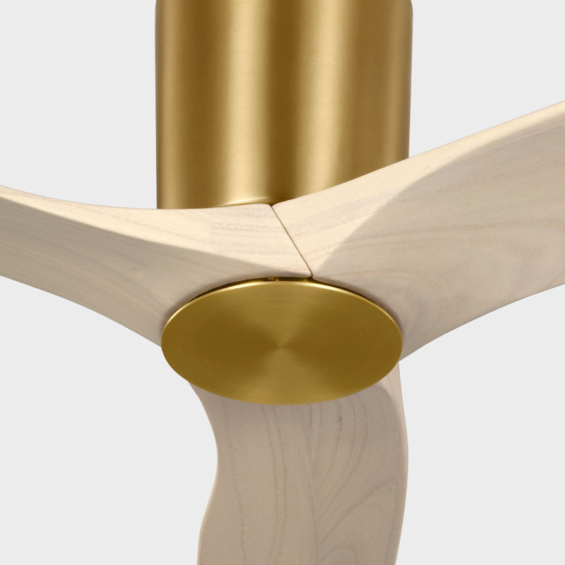 Seyra Smart Hugger LED Ceiling Fan, Washed White Oak, 44" Wide, Burnished Brass