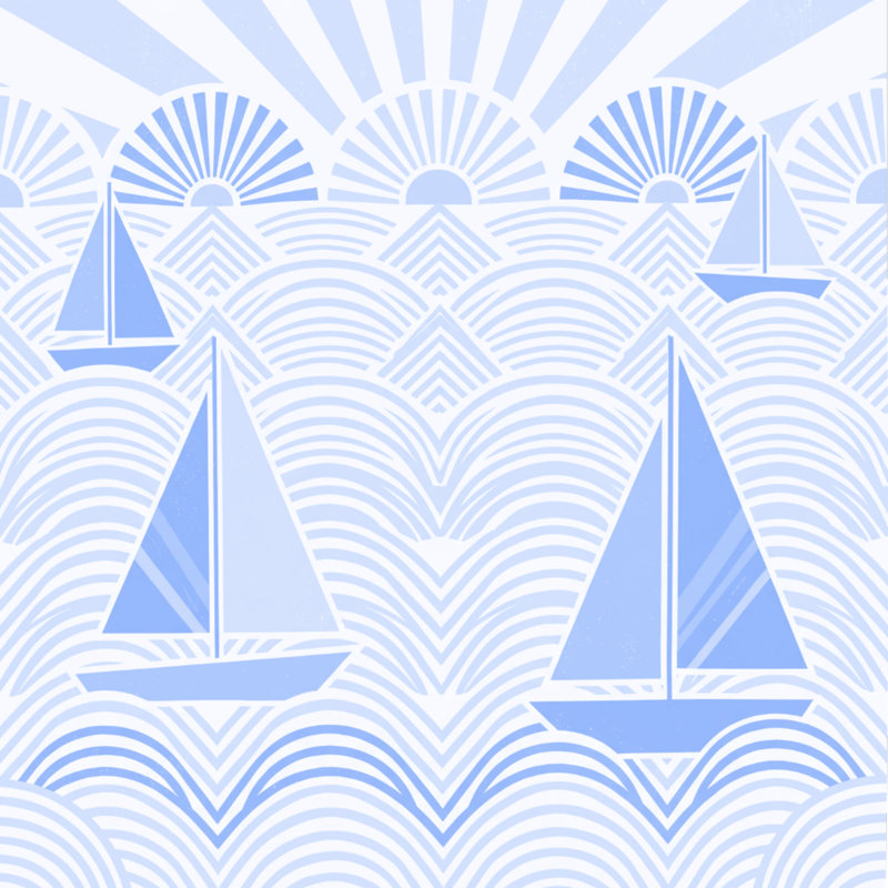 Couette Voiliers sur les vagues, Simple extra long, Bleu clair / blanc 2