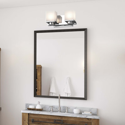 Sharyn 2-Light Indoor Chrome Bathroom Vanity Wall Mount with Frosted Glass Square Rectangle Shades